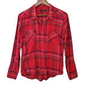 Kendall & Kylie Plaid Flannel Shirt Womens Size XS/S Red Long Sleeve Casual
